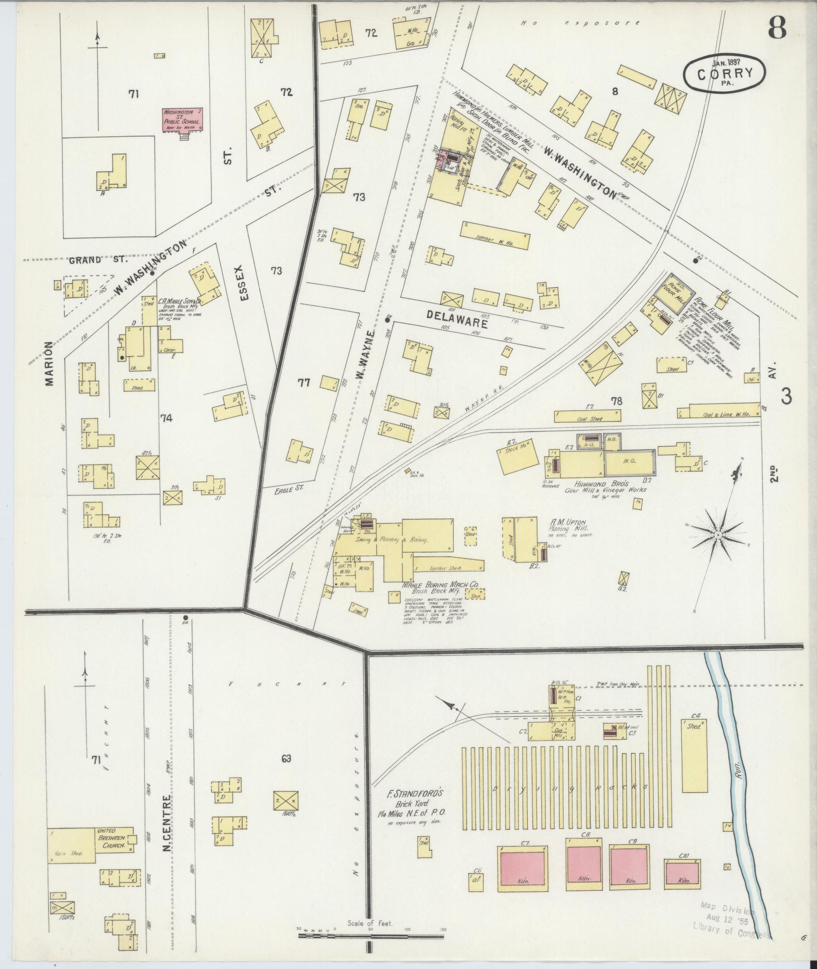 Sanborn Fire Insurance Map from Corry, Erie County, Pennsylvania (1897), Sheet #0008 - Historic Sanborn Fire Insurance Map Print, vintage old map wall art, antique decor, genealogy gift, Pennsylvania Pennsylvania map