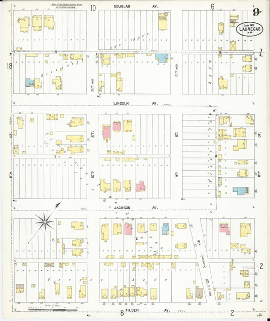 Sanborn Fire Insurance Map from Las Vegas, San Miguel County, New Mexico (1902), Sheet #0009 - Historic Sanborn Fire Insurance Map Print, vintage old map wall art, antique decor, genealogy gift, New Mexico New Mexico map