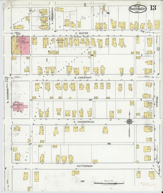 Sanborn Fire Insurance Map from Hartford City, Blackford County, Indiana (1920), Sheet #0013 - Historic Sanborn Fire Insurance Map Print, vintage old map wall art, antique decor, genealogy gift, Indiana Indiana map