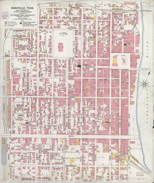Sanborn Fire Insurance Map from Nashville, Davidson County, Tennessee (1906), Sheet #0001 - Historic Sanborn Fire Insurance Map Print, vintage old map wall art, antique decor, genealogy gift, Tennessee Tennessee map