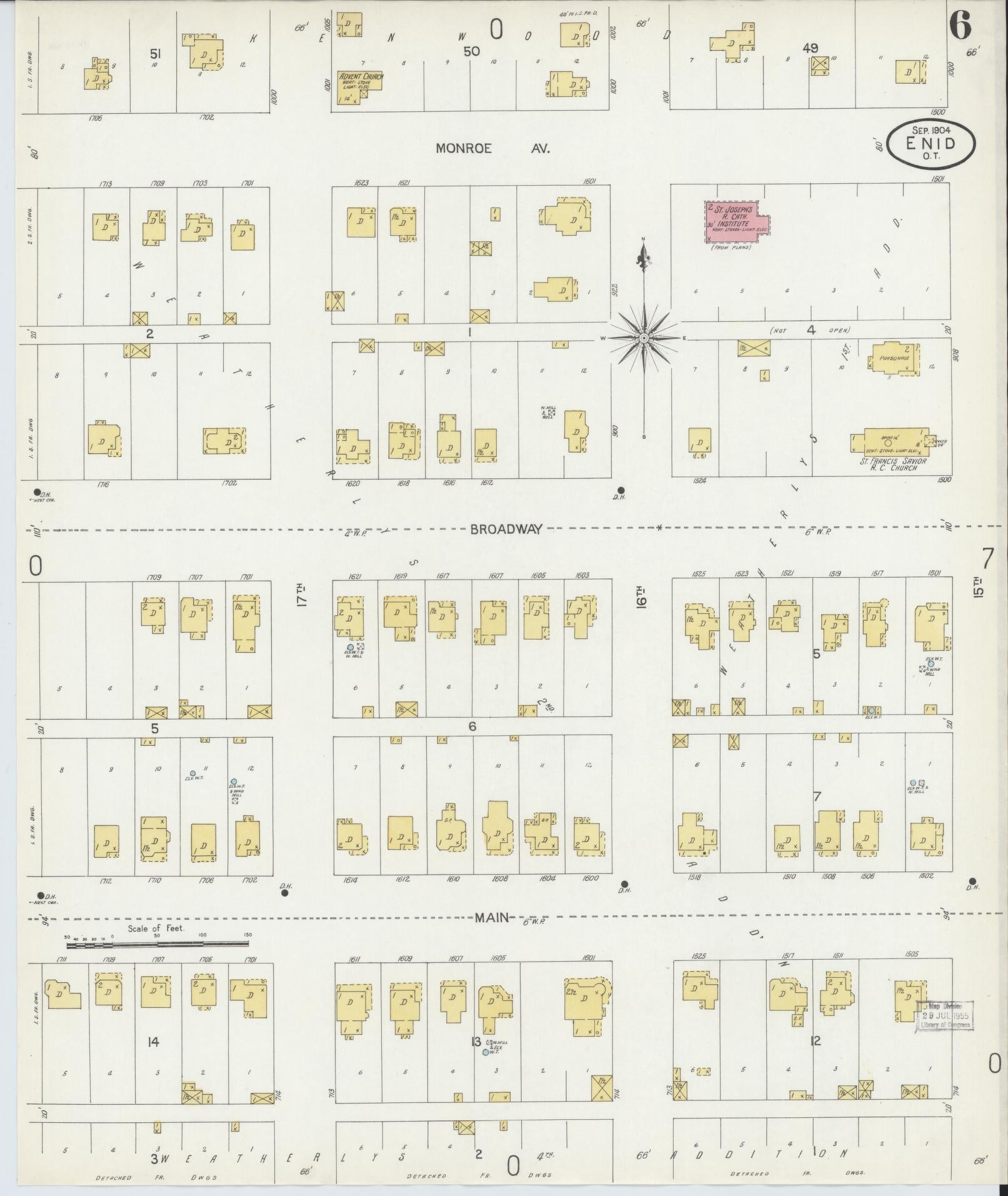 Sanborn Fire Insurance Map from Enid, Garfield County, Oklahoma (1904), Sheet #0006 - Complete Map Set gallery image, historic Sanborn map, vintage wall art, Oklahoma Oklahoma