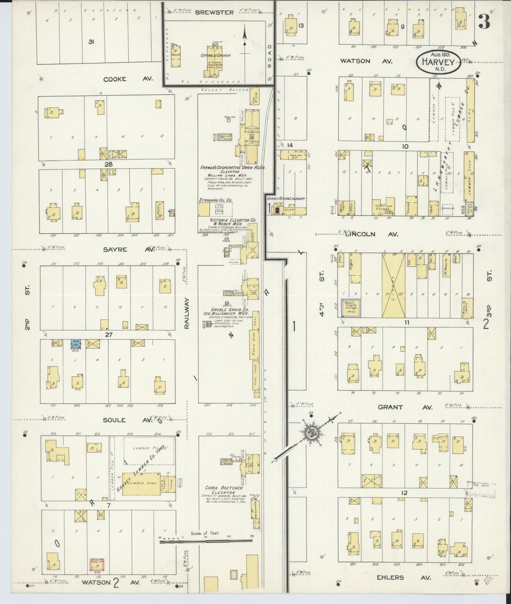 Sanborn Fire Insurance Map from Harvey, Wells County, North Dakota (1913), Sheet #0003 - Historic Sanborn Fire Insurance Map Print, vintage old map wall art, antique decor, genealogy gift, North Dakota North Dakota map