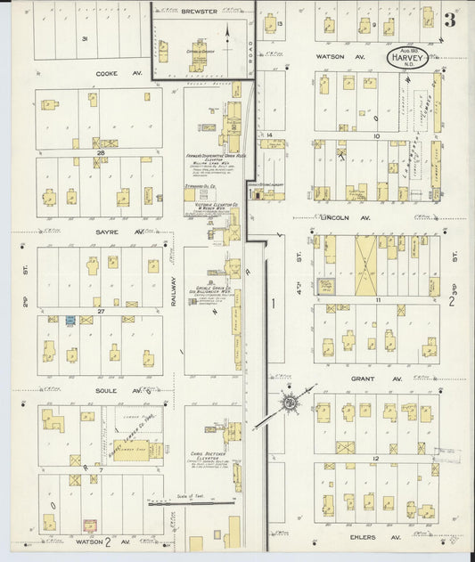 Sanborn Fire Insurance Map from Harvey, Wells County, North Dakota (1913), Sheet #0003 - Historic Sanborn Fire Insurance Map Print, vintage old map wall art, antique decor, genealogy gift, North Dakota North Dakota map