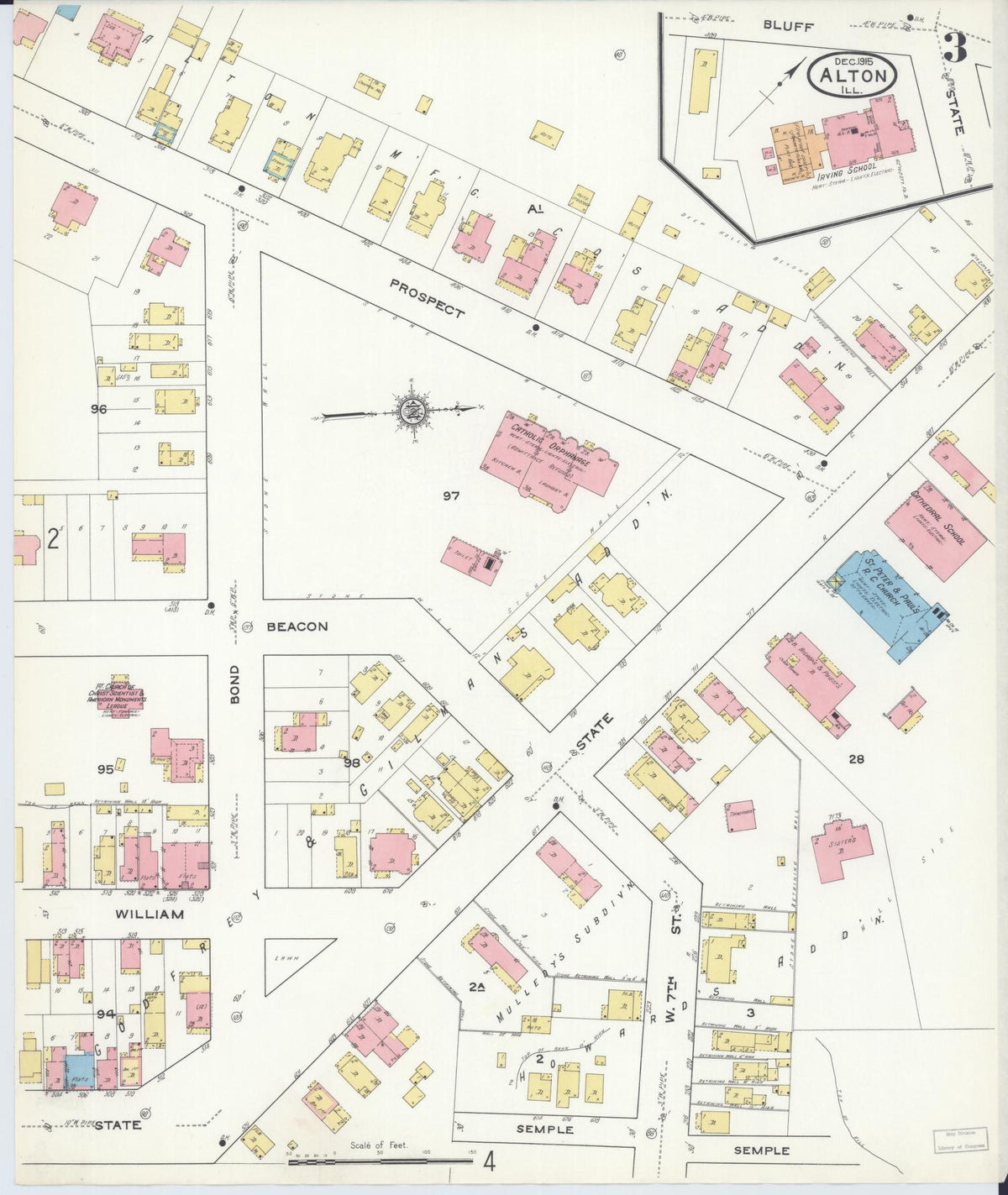 Sanborn Fire Insurance Map from Alton, Madison County, Illinois (1915), Sheet #0003 - Historic Sanborn Fire Insurance Map Print, vintage old map wall art, antique decor, genealogy gift, Illinois Illinois map