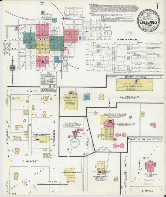 Sanborn Fire Insurance Map from Columbus, Cherokee County, Kansas (1911), Sheet #0001 - Historic Sanborn Fire Insurance Map Print, vintage old map wall art, antique decor, genealogy gift, Kansas Kansas map