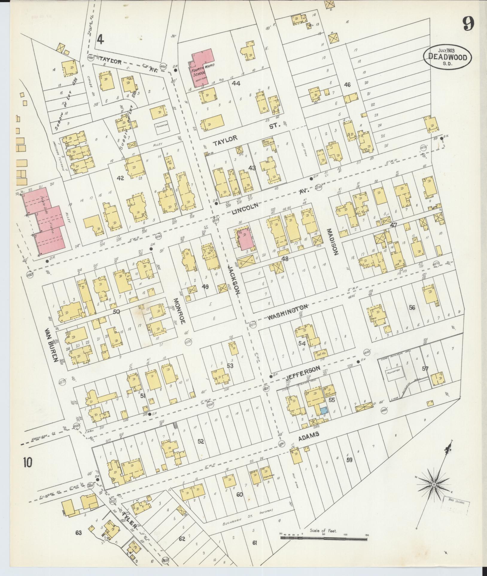 Sanborn Fire Insurance Map from Deadwood, Lawrence County, South Dakota (1903), Sheet #0009 - Complete Map Set gallery image, historic Sanborn map, vintage wall art, South Dakota South Dakota