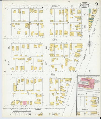 Sanborn Fire Insurance Map from Wyandotte, Wayne County, Michigan (1900), Sheet #0009 - Historic Sanborn Fire Insurance Map Print, vintage old map wall art, antique decor, genealogy gift, Michigan Michigan map