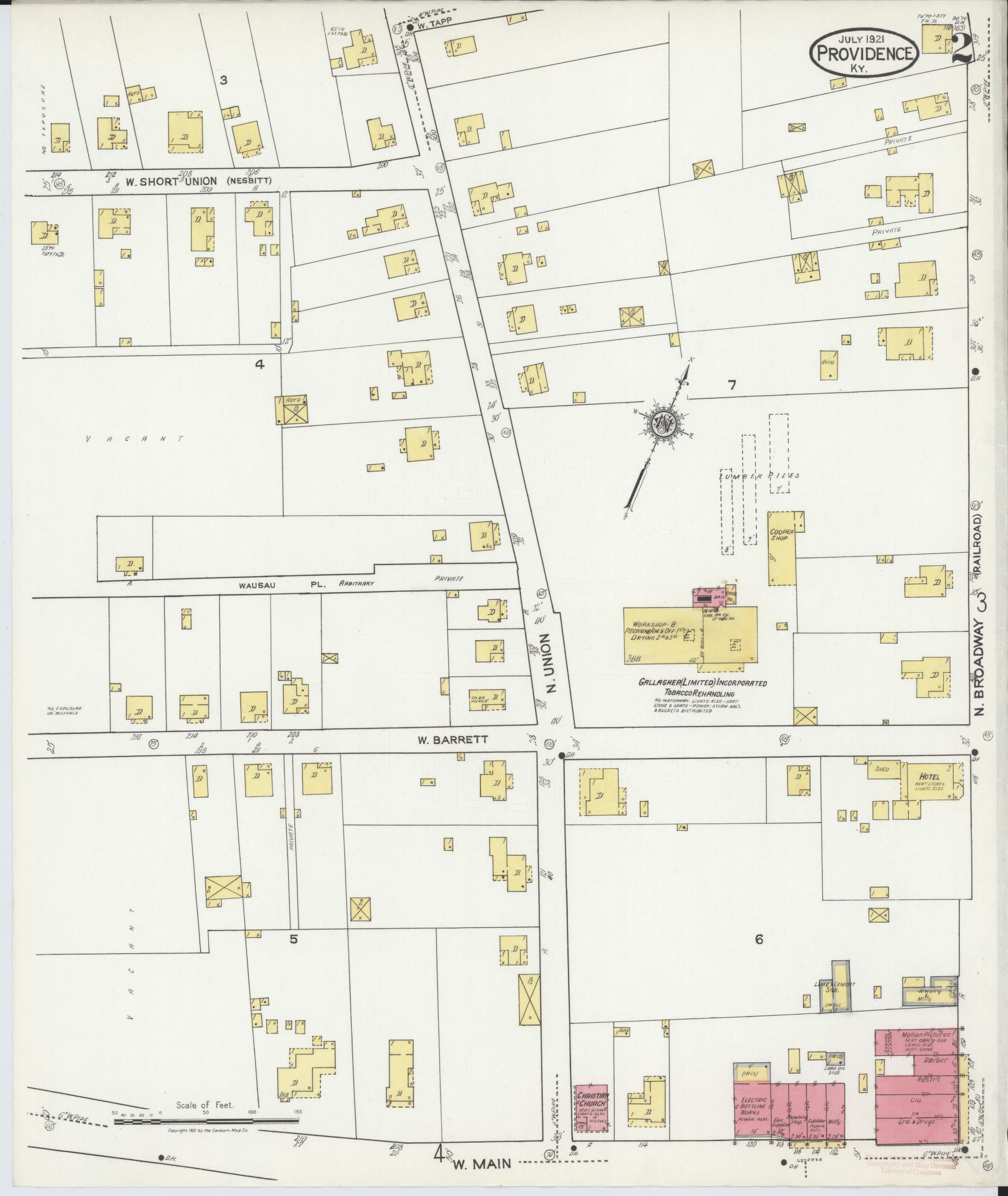 Sanborn Fire Insurance Map from Providence, Webster County, Kentucky (1921), Sheet #0002 - Complete Map Set gallery image, historic Sanborn map, vintage wall art, Kentucky Kentucky