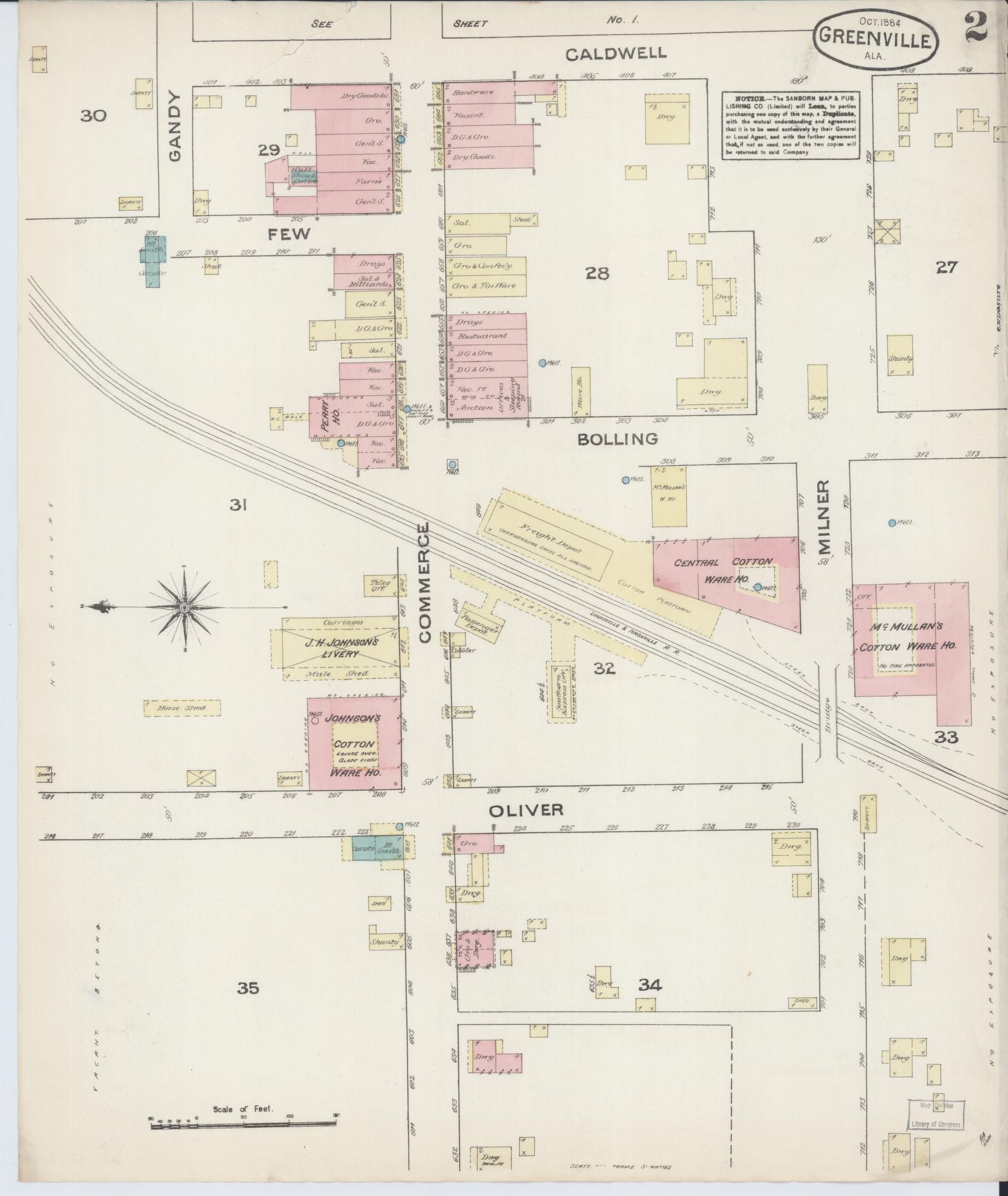 Sanborn Fire Insurance Map from Greenville, Butler County, Alabama (1884), Sheet #0002 - Historic Sanborn Fire Insurance Map Print, vintage old map wall art, antique decor, genealogy gift, Alabama Alabama map