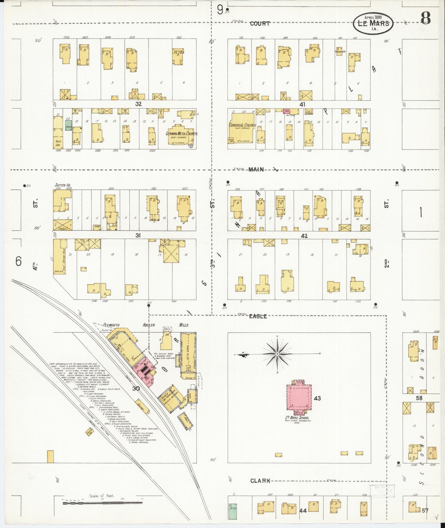 Sanborn Fire Insurance Map from Le Mars, Plymouth County, Iowa (1899), Sheet #0008 - Historic Sanborn Fire Insurance Map Print, vintage old map wall art