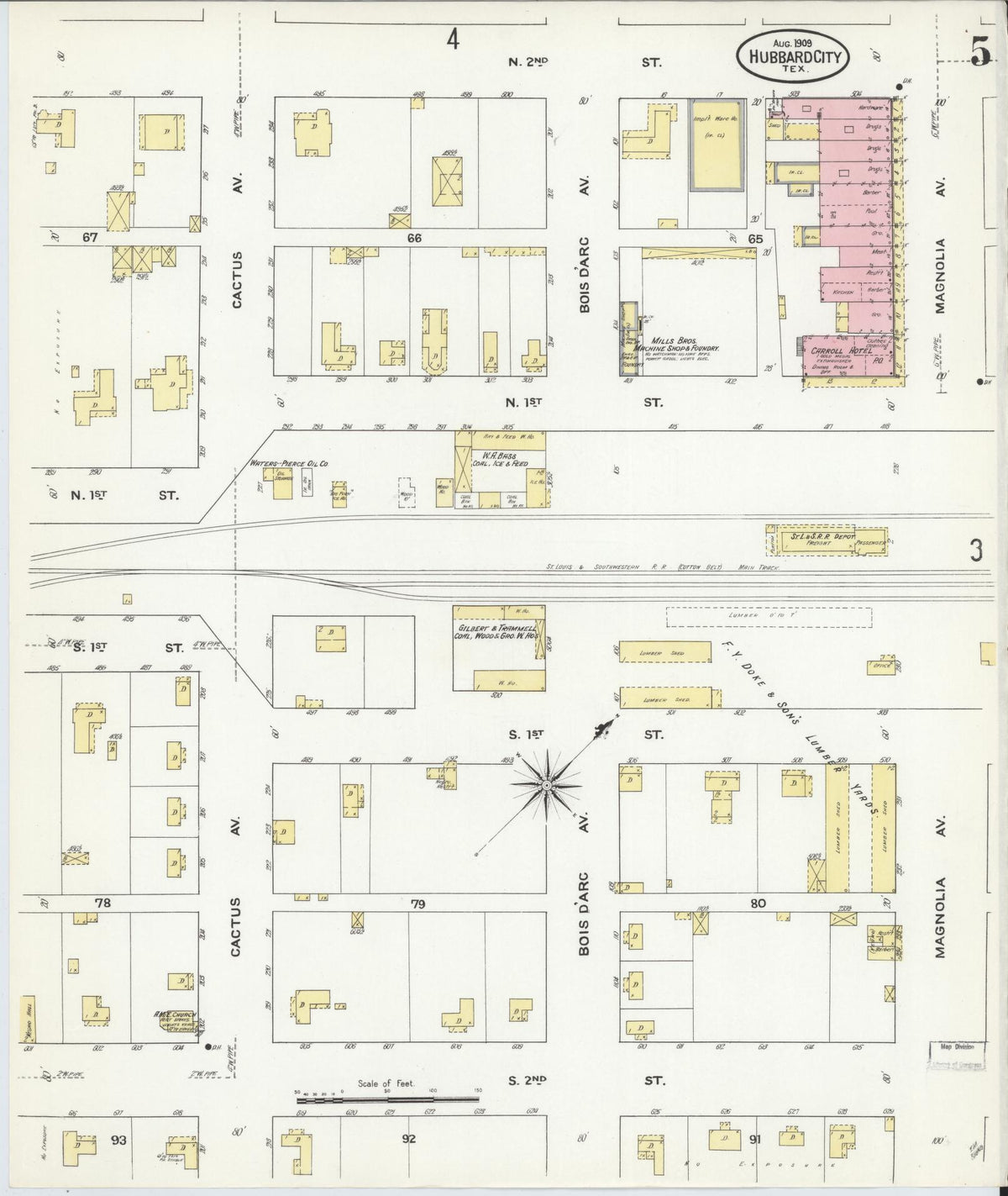 Sanborn Fire Insurance Map from Hubbard, Hill County, Texas (1909), Sheet #0005 - Complete Map Set gallery image, historic Sanborn map, vintage wall art, Texas Texas