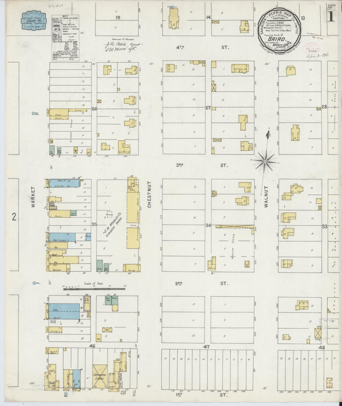 Sanborn Fire Insurance Map from Baird, Callahan County, Texas (1896), Sheet #0001 - Historic Sanborn Fire Insurance Map Print, vintage old map wall art, antique decor, genealogy gift, Texas Texas map