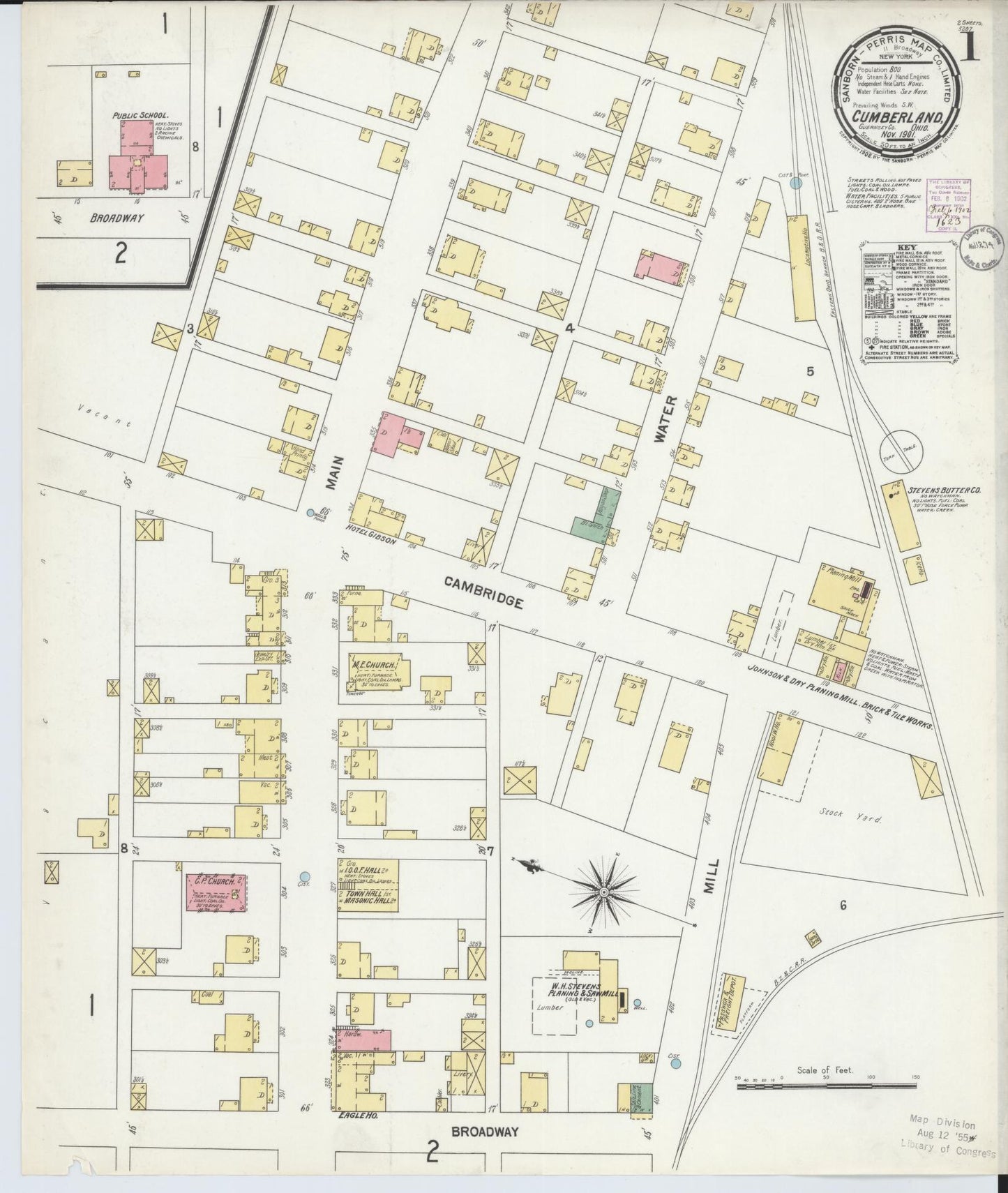 Sanborn Fire Insurance Map from Cumberland, Guernsey County, Ohio (1901), Sheet #0001 - Historic Sanborn Fire Insurance Map Print, vintage old map wall art, antique decor, genealogy gift, Ohio Ohio map