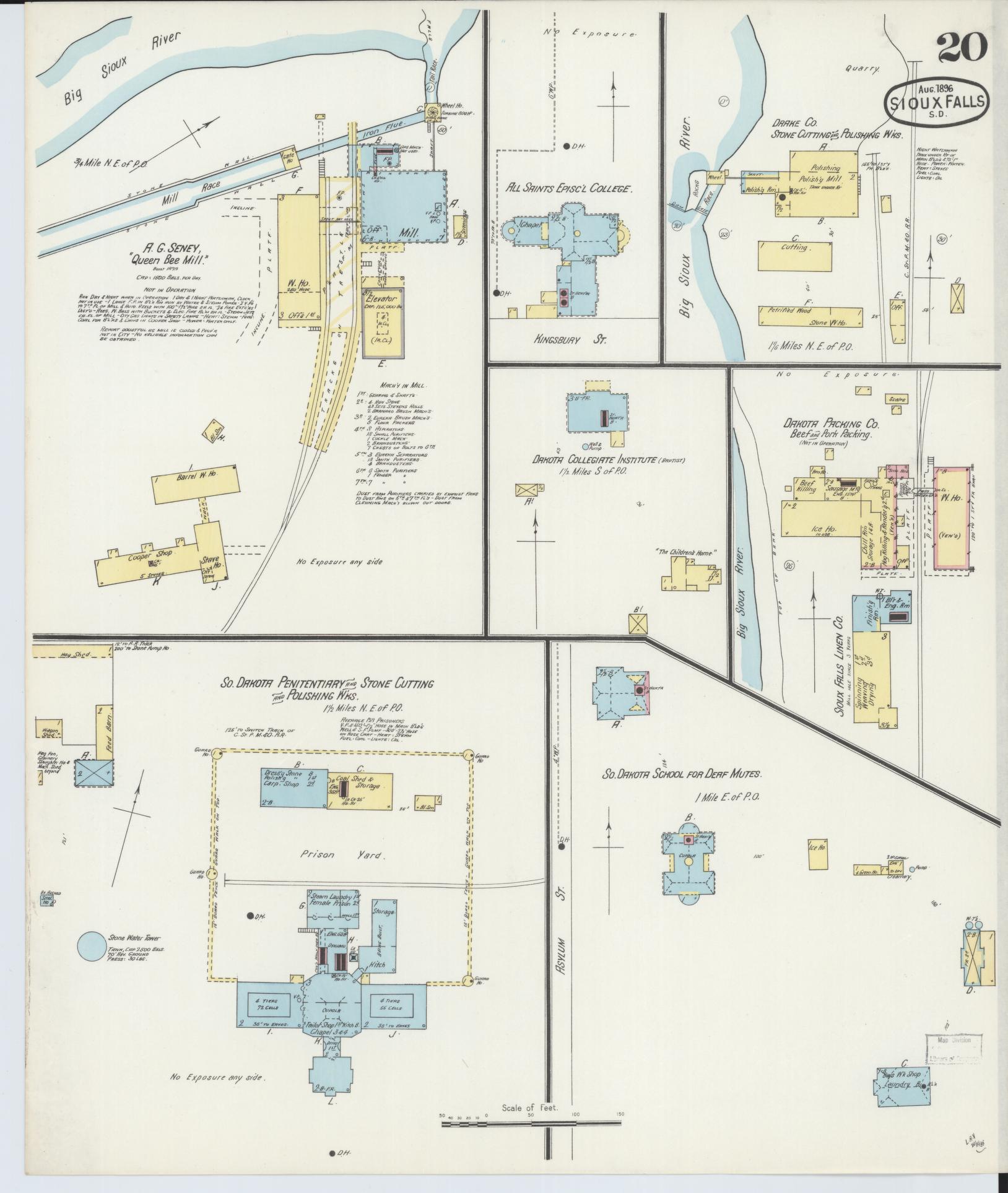Sanborn Fire Insurance Map from Sioux Falls, Minnehaha County, South Dakota (1896), Sheet #0020 - Complete Map Set gallery image, historic Sanborn map, vintage wall art, South Dakota South Dakota