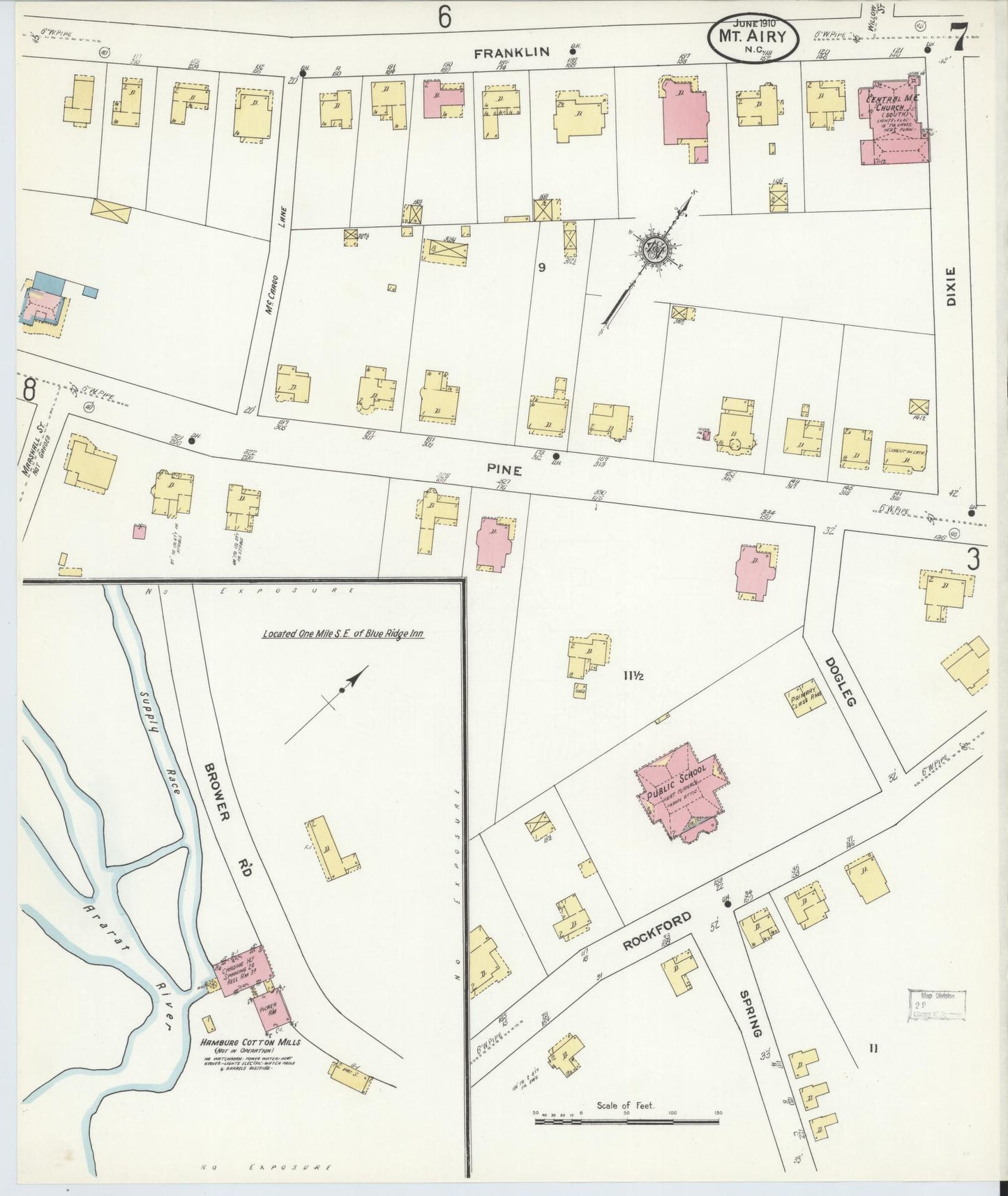 Sanborn Fire Insurance Map from Mount Airy, Surry County, North Carolina (1910), Sheet #0007 - Complete Map Set gallery image, historic Sanborn map, vintage wall art, North Carolina North Carolina