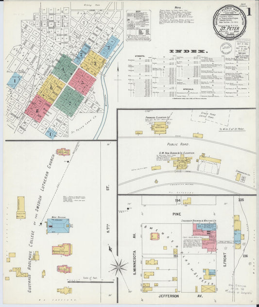 Sanborn Fire Insurance Map from Saint Peter, Nicollet County, Minnesota (1900), Sheet #0001 - Historic Sanborn Fire Insurance Map Print, vintage old map wall art, antique decor, genealogy gift, Minnesota Minnesota map