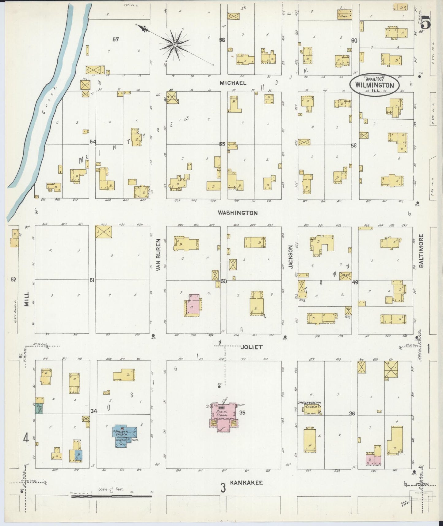 Sanborn Fire Insurance Map from Wilmington, Will County, Illinois (1907), Sheet #0005 - Complete Map Set gallery image, historic Sanborn map, vintage wall art, Illinois Illinois