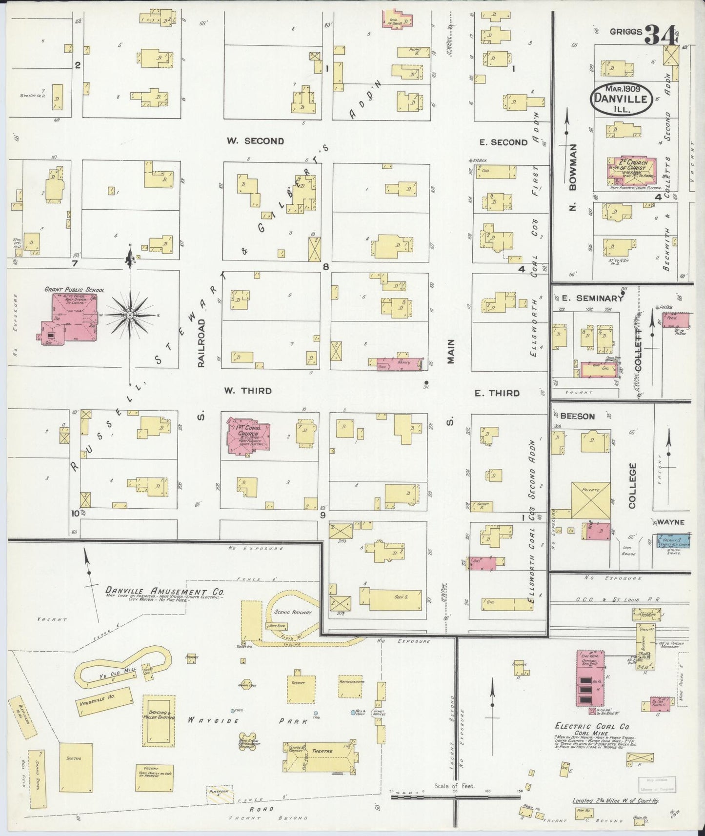Sanborn Fire Insurance Map from Danville, Vermilion County, Illinois (1909), Sheet #0034 - Historic Sanborn Fire Insurance Map Print, vintage old map wall art, antique decor, genealogy gift, Illinois Illinois map