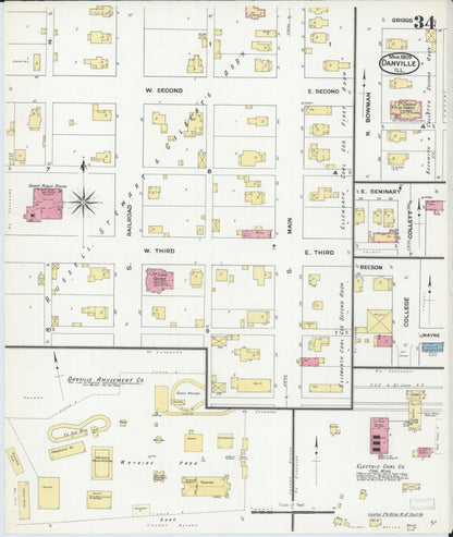 Sanborn Fire Insurance Map from Danville, Vermilion County, Illinois (1909), Sheet #0034 - Historic Sanborn Fire Insurance Map Print, vintage old map wall art, antique decor, genealogy gift, Illinois Illinois map