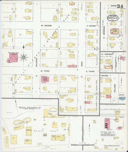 Sanborn Fire Insurance Map from Danville, Vermilion County, Illinois (1909), Sheet #0034 - Historic Sanborn Fire Insurance Map Print, vintage old map wall art, antique decor, genealogy gift, Illinois Illinois map