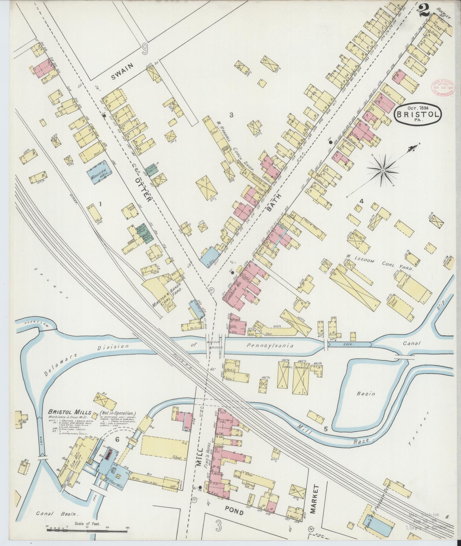 Sanborn Fire Insurance Map from Bristol, Bucks County, Pennsylvania (1894), Sheet #0002 - Historic Sanborn Fire Insurance Map Print, vintage old map wall art, antique decor, genealogy gift, Pennsylvania Pennsylvania map