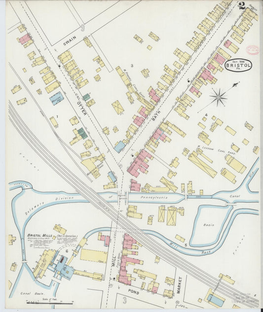 Sanborn Fire Insurance Map from Bristol, Bucks County, Pennsylvania (1894), Sheet #0002 - Historic Sanborn Fire Insurance Map Print, vintage old map wall art, antique decor, genealogy gift, Pennsylvania Pennsylvania map