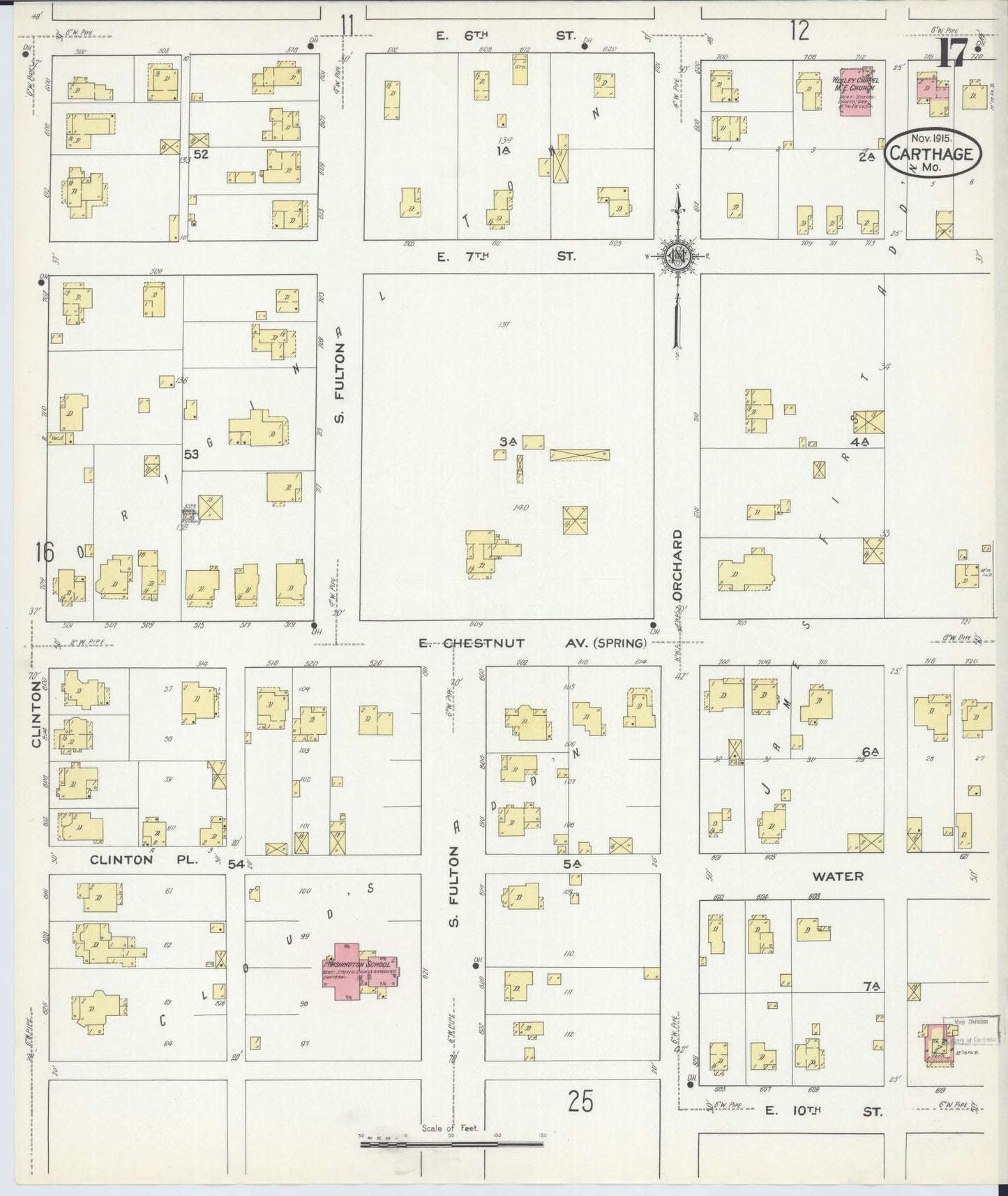Sanborn Fire Insurance Map from Carthage, Jasper County, Missouri (1915), Sheet #0017 - Complete Map Set gallery image, historic Sanborn map, vintage wall art, Missouri Missouri