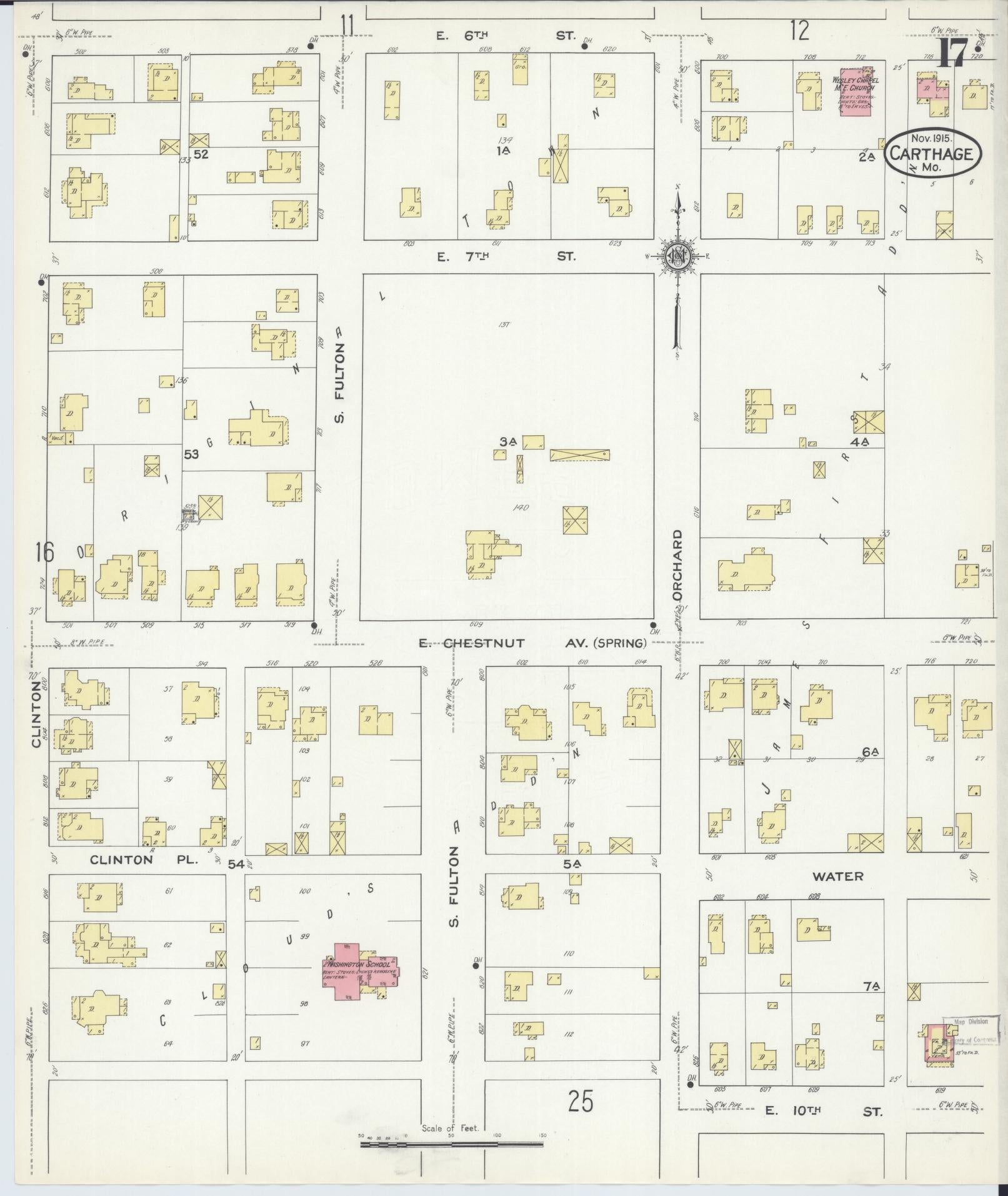 Sanborn Fire Insurance Map from Carthage, Jasper County, Missouri (1915), Sheet #0017 - Complete Map Set gallery image, historic Sanborn map, vintage wall art, Missouri Missouri