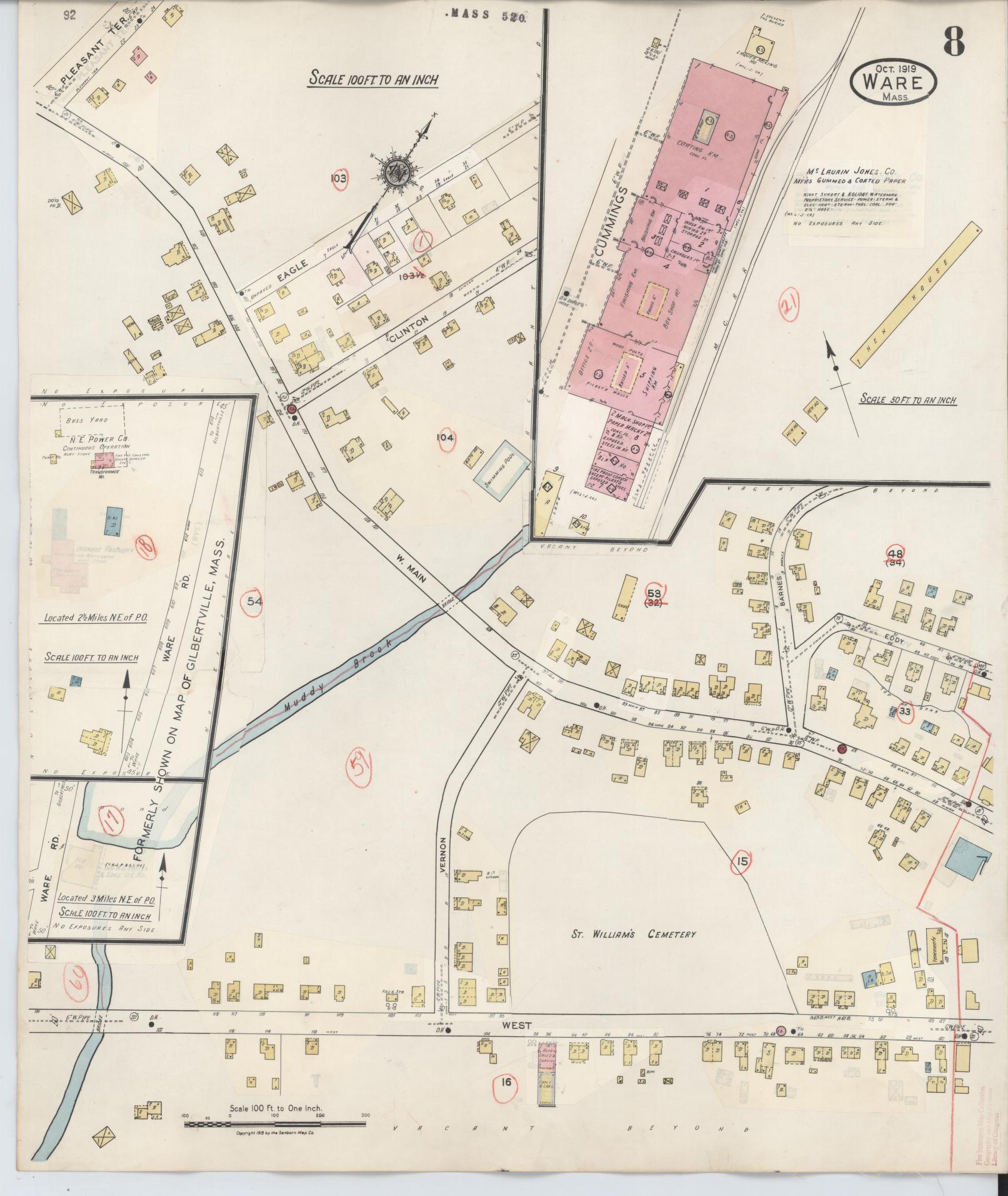 Sanborn Fire Insurance Map from Ware, Hampshire County, Massachusetts (1946), Sheet #0008 - Complete Map Set gallery image, historic Sanborn map, vintage wall art, Massachusetts Massachusetts
