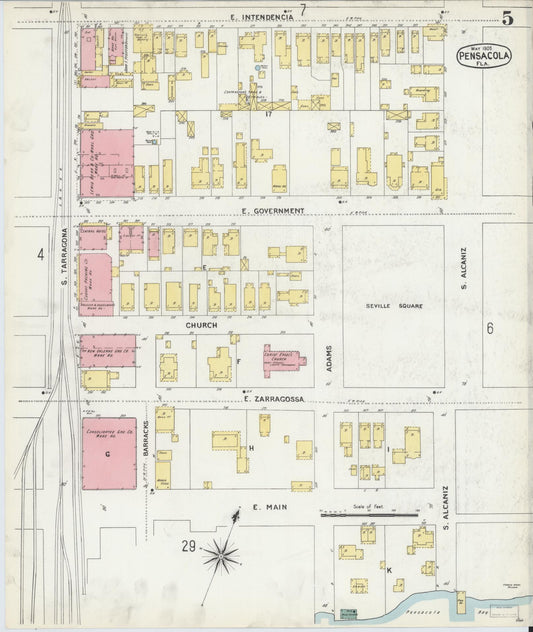 Sanborn Fire Insurance Map from Pensacola, Escambia County, Florida (1903), Sheet #0005 - Historic Sanborn Fire Insurance Map Print, vintage old map wall art, antique decor, genealogy gift, Florida Florida map