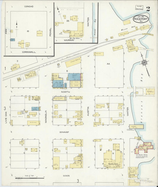 Sanborn Fire Insurance Map from Rockport, Aransas County, Texas (1914), Sheet #0002 - Historic Sanborn Fire Insurance Map Print, vintage old map wall art, antique decor, genealogy gift, Texas Texas map