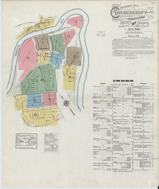 Sanborn Fire Insurance Map from Vandergrift, Westmoreland County, Pennsylvania (1915), Sheet #0001 - Historic Sanborn Fire Insurance Map Print, vintage old map wall art, antique decor, genealogy gift, Pennsylvania Pennsylvania map