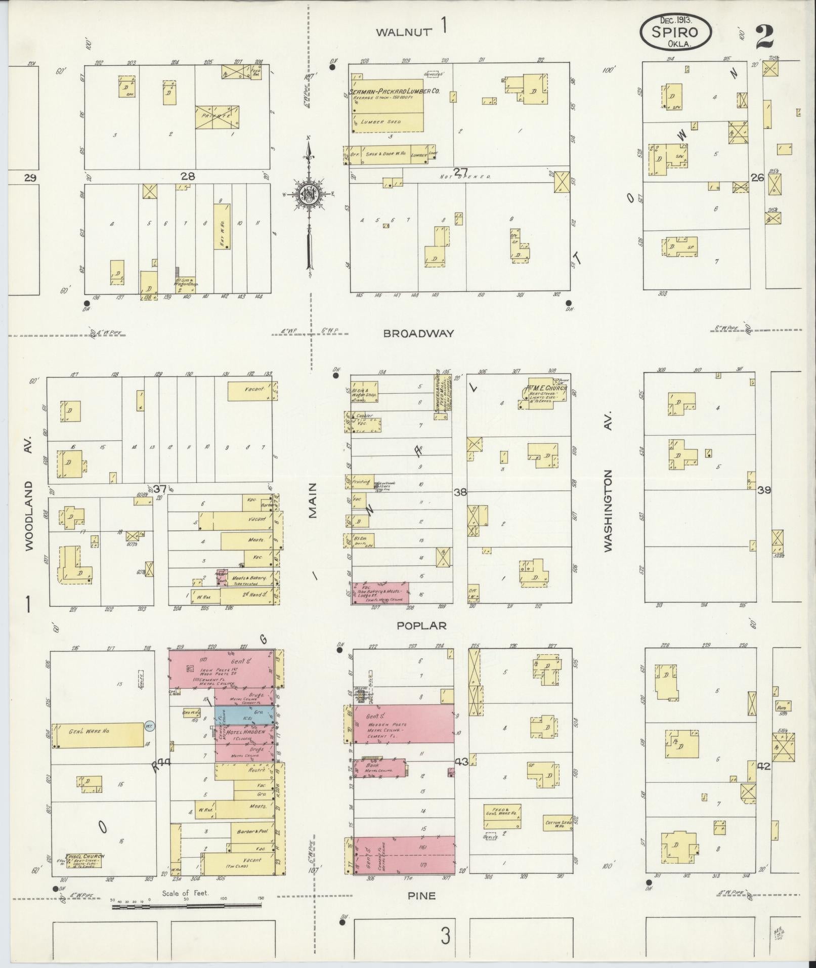 Sanborn Fire Insurance Map from Spiro, Le Flore County, Oklahoma (1913), Sheet #0002 - Historic Sanborn Fire Insurance Map Print, vintage old map wall art, antique decor, genealogy gift, Oklahoma Oklahoma map