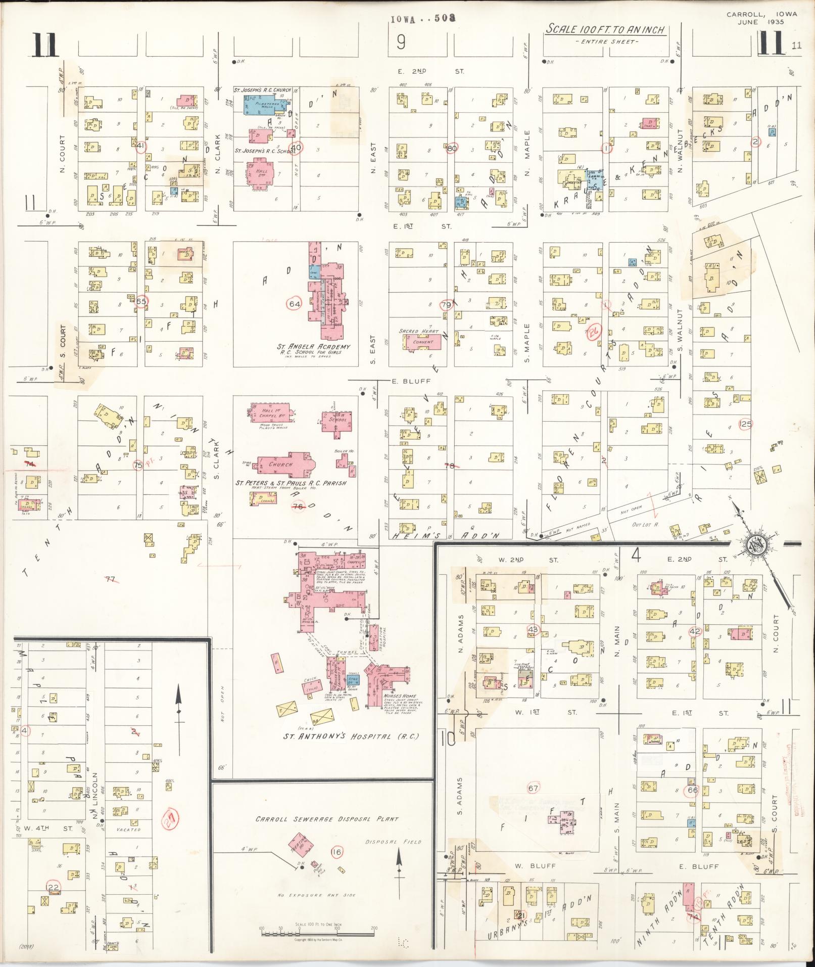 Sanborn Fire Insurance Map from Carroll, Carroll County, Iowa (1948), Sheet #0011 - Historic Sanborn Fire Insurance Map Print, vintage old map wall art