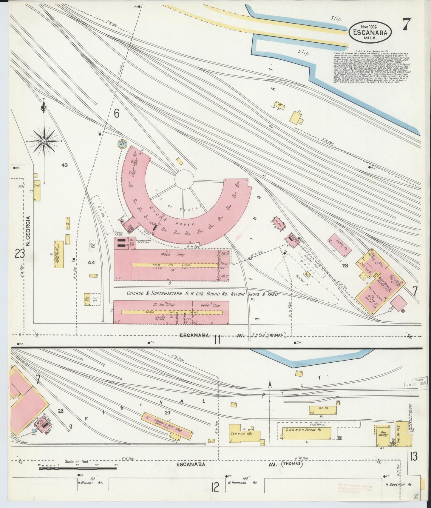 Sanborn Fire Insurance Map from Escanaba, Delta County, Michigan (1906), Sheet #0007 - Historic Sanborn Fire Insurance Map Print, vintage old map wall art, antique decor, genealogy gift, Michigan Michigan map