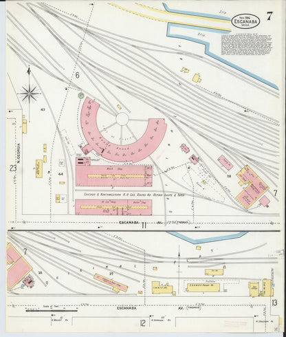 Sanborn Fire Insurance Map from Escanaba, Delta County, Michigan (1906), Sheet #0007 - Historic Sanborn Fire Insurance Map Print, vintage old map wall art, antique decor, genealogy gift, Michigan Michigan map