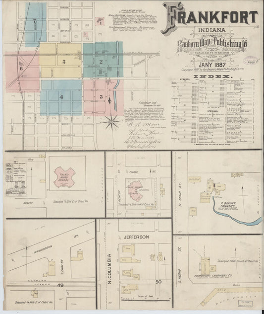 Sanborn Fire Insurance Map from Frankfort, Clinton County, Indiana (1887), Sheet #0001 - Historic Sanborn Fire Insurance Map Print, vintage old map wall art, antique decor, genealogy gift, Indiana Indiana map