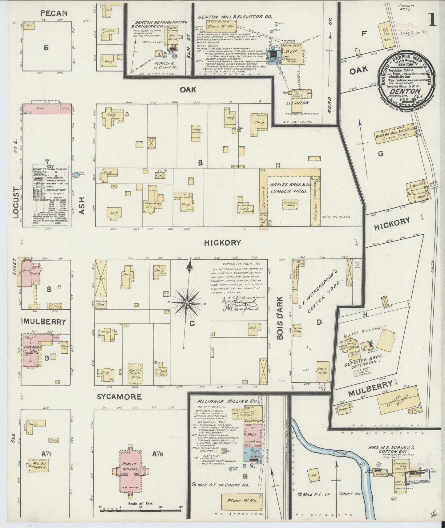 Sanborn Fire Insurance Map from Denton, Denton County, Texas (1891), Sheet #0001 - Complete Map Set gallery image, historic Sanborn map, vintage wall art, Texas Texas