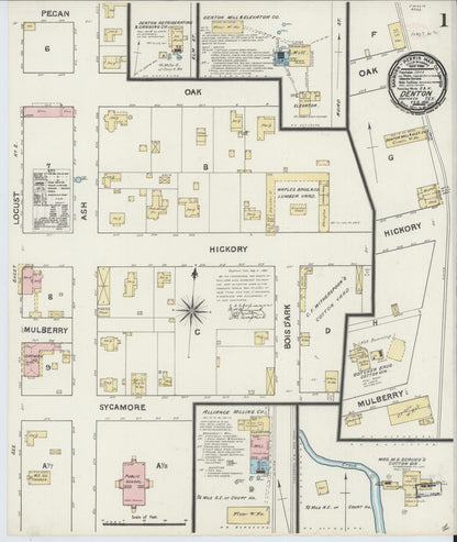 Sanborn Fire Insurance Map from Denton, Denton County, Texas (1891), Sheet #0001 - Complete Map Set gallery image, historic Sanborn map, vintage wall art, Texas Texas