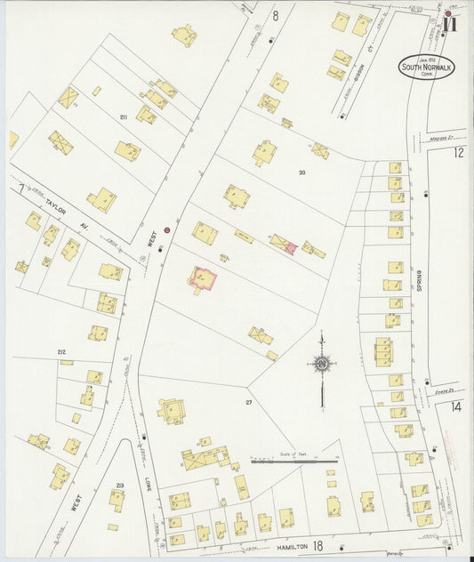 Sanborn Fire Insurance Map from South Norwalk, Fairfield County, Connecticut (1912), Sheet #0011 - Historic Sanborn Fire Insurance Map Print, vintage old map wall art, antique decor, genealogy gift, Connecticut Connecticut map