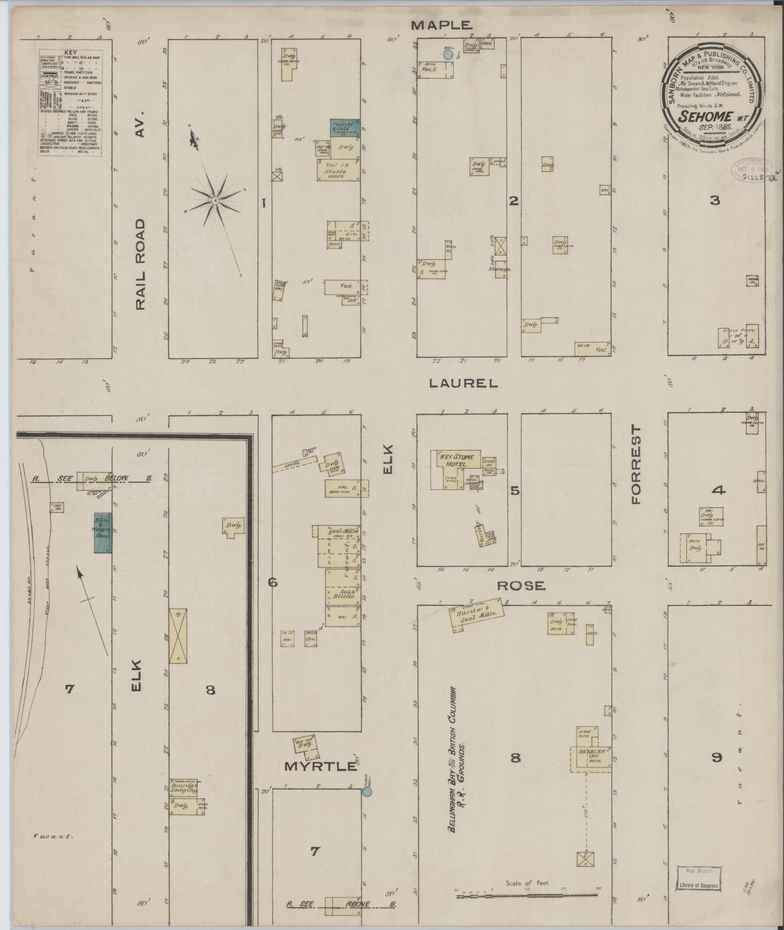 Sanborn Fire Insurance Map from Sehome [see also Bellingham and Fairhaven], Whatcom County, Washington (1885), Sheet #0001 - Historic Sanborn Fire Insurance Map Print, vintage old map wall art, antique decor, genealogy gift, Washington Washington map