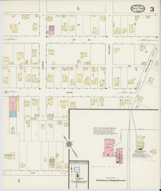 Sanborn Fire Insurance Map from Dayton, Rhea County, Tennessee (1914), Sheet #0003 - Historic Sanborn Fire Insurance Map Print, vintage old map wall art, antique decor, genealogy gift, Tennessee Tennessee map