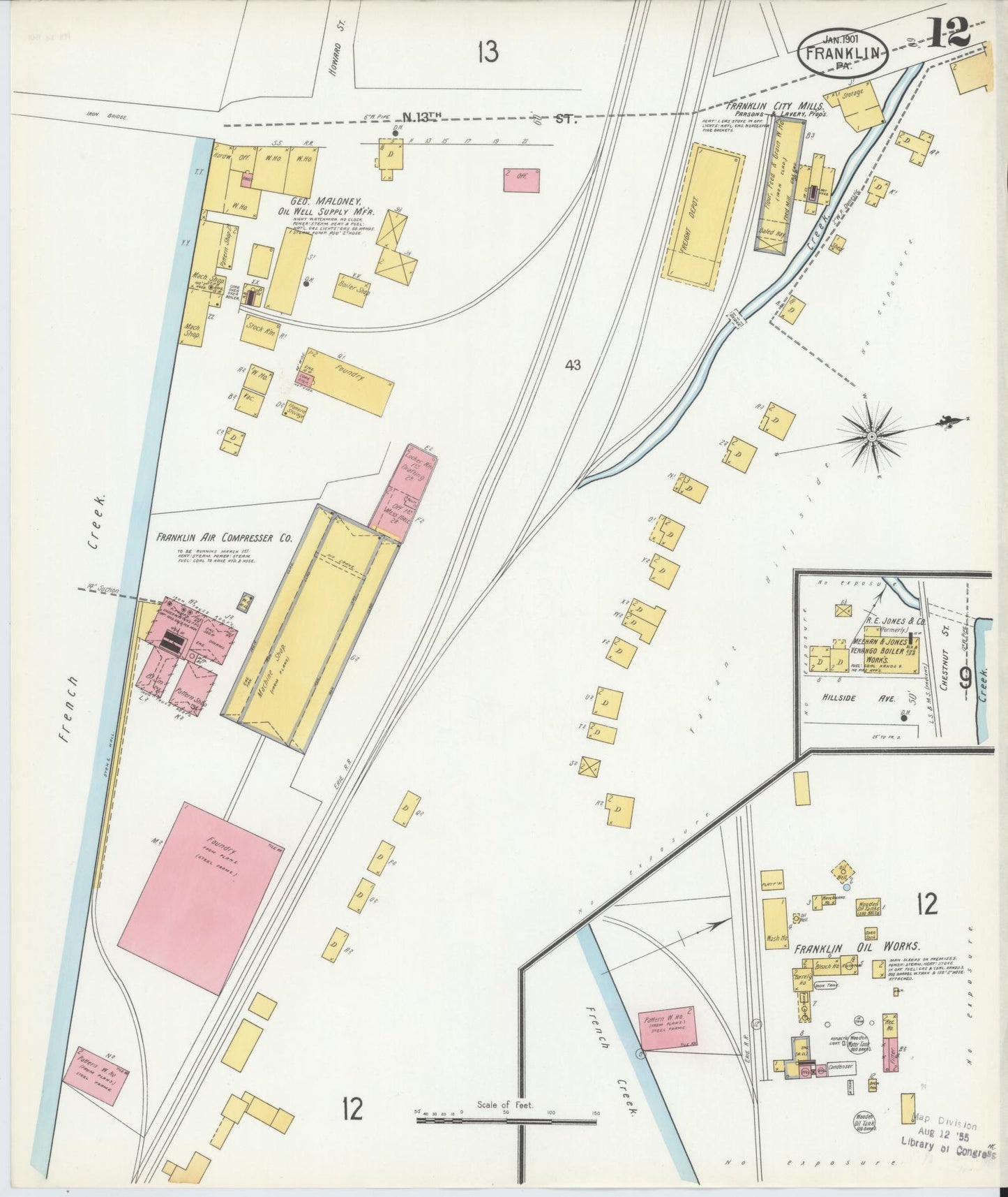 Sanborn Fire Insurance Map from Franklin, Venango County, Pennsylvania (1901), Sheet #0012 - Historic Sanborn Fire Insurance Map Print, vintage old map wall art, antique decor, genealogy gift, Pennsylvania Pennsylvania map