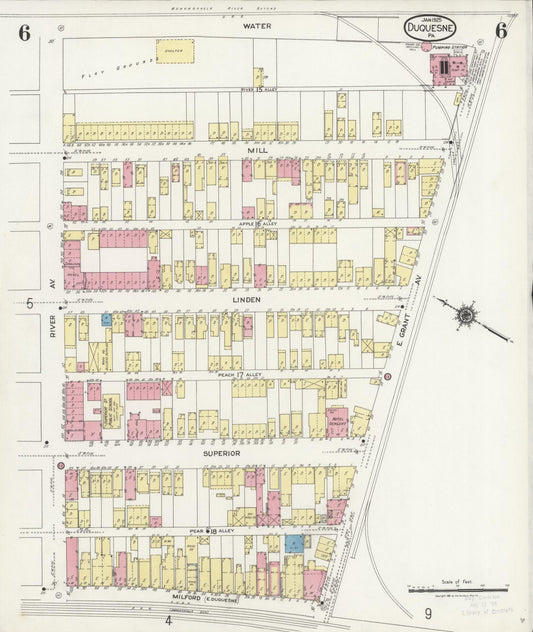 Sanborn Fire Insurance Map from Duquesne, Allegheny County, Pennsylvania (1925), Sheet #0006 - Historic Sanborn Fire Insurance Map Print, vintage old map wall art, antique decor, genealogy gift, Pennsylvania Pennsylvania map