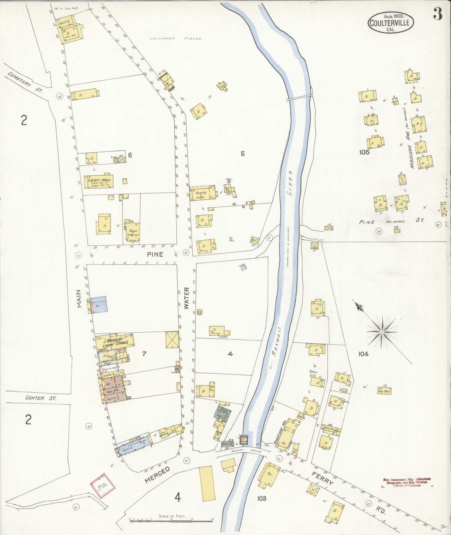 Sanborn Fire Insurance Map from Coulterville, Mariposa County, California (1903), Sheet #0003 - Complete Map Set gallery image, historic Sanborn map, vintage wall art, California California