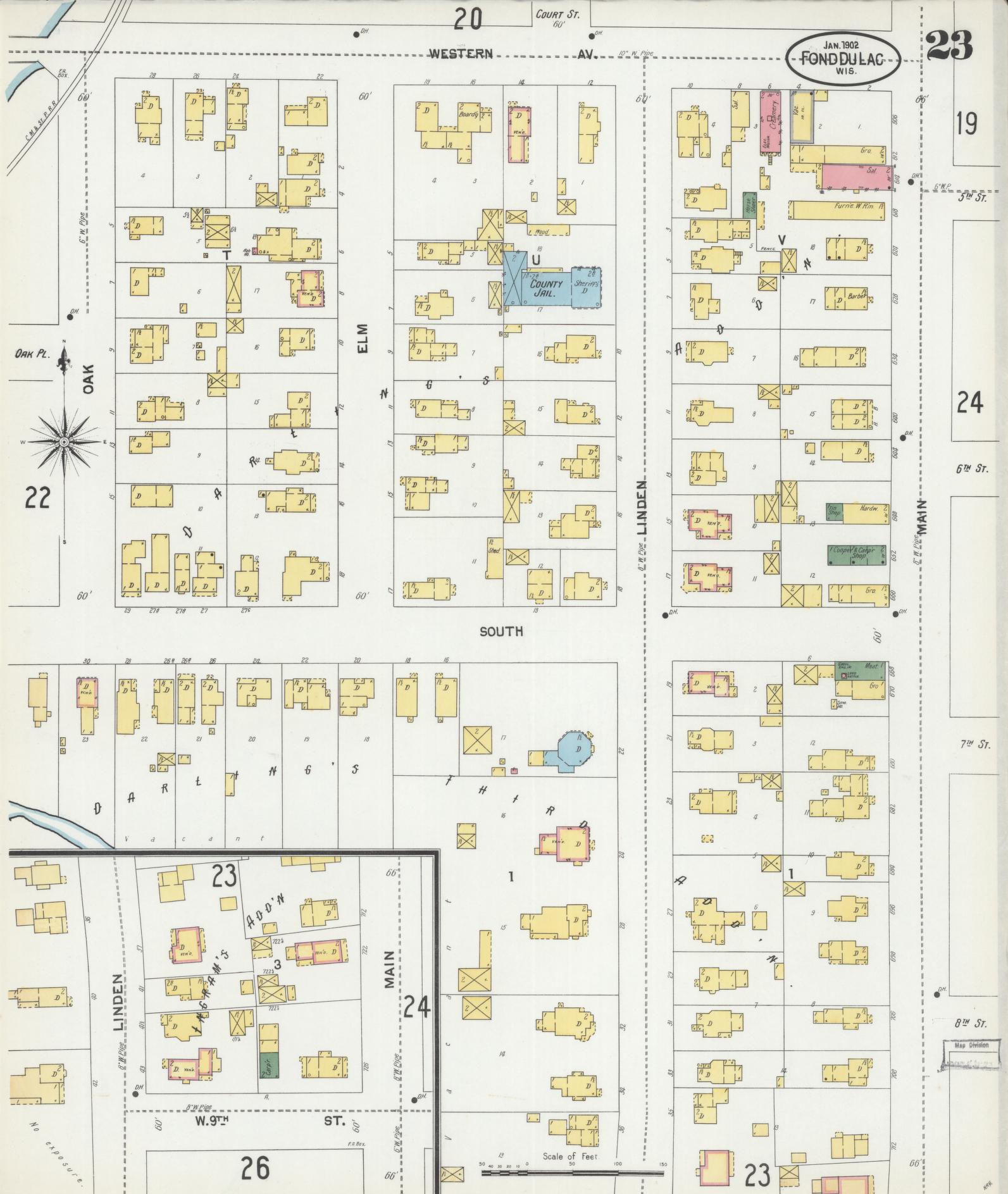 Sanborn Fire Insurance Map from Fond du Lac, Fond du Lac County, Wisconsin (1902), Sheet #0023 - Historic Sanborn Fire Insurance Map Print, vintage old map wall art, antique decor, genealogy gift, Wisconsin Wisconsin map
