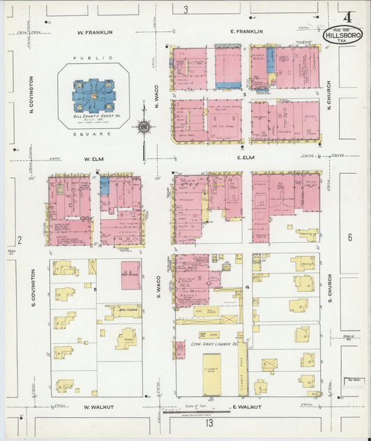 Sanborn Fire Insurance Map from Hillsboro, Hill County, Texas (1918), Sheet #0004 - Historic Sanborn Fire Insurance Map Print, vintage old map wall art, antique decor, genealogy gift, Texas Texas map