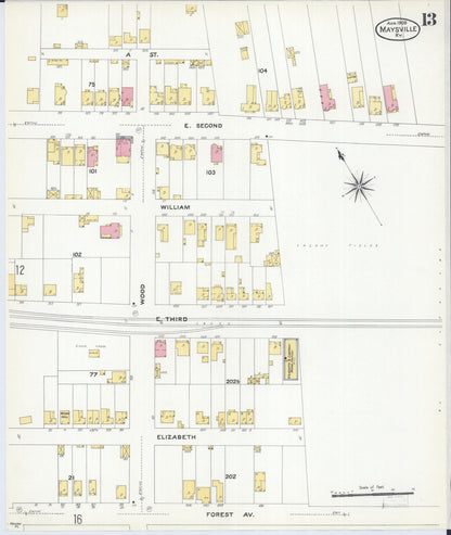 Sanborn Fire Insurance Map from Maysville, Mason County, Kentucky (1908), Sheet #0013 - Complete Map Set gallery image, historic Sanborn map, vintage wall art, Kentucky Kentucky