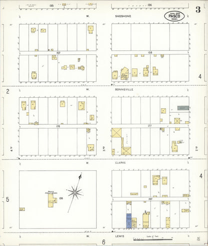 Sanborn Fire Insurance Map from Pasco, Franklin County, Washington (1909), Sheet #0003 - Complete Map Set gallery image, historic Sanborn map, vintage wall art, Washington Washington