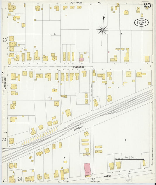 Sanborn Fire Insurance Map from Selma, Dallas County, Alabama (1907), Sheet #0025 - Historic Sanborn Fire Insurance Map Print, vintage old map wall art, antique decor, genealogy gift, Alabama Alabama map